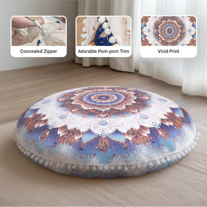Meditation Cushion 32 Inch Round, Large Floor Pillow Seating for Adults, Bohemian Mandala Yoga Cushion, Extra Thick Memory Foam Removable Washable Cover, Ideal Gift & Holiday Decor, Blue
