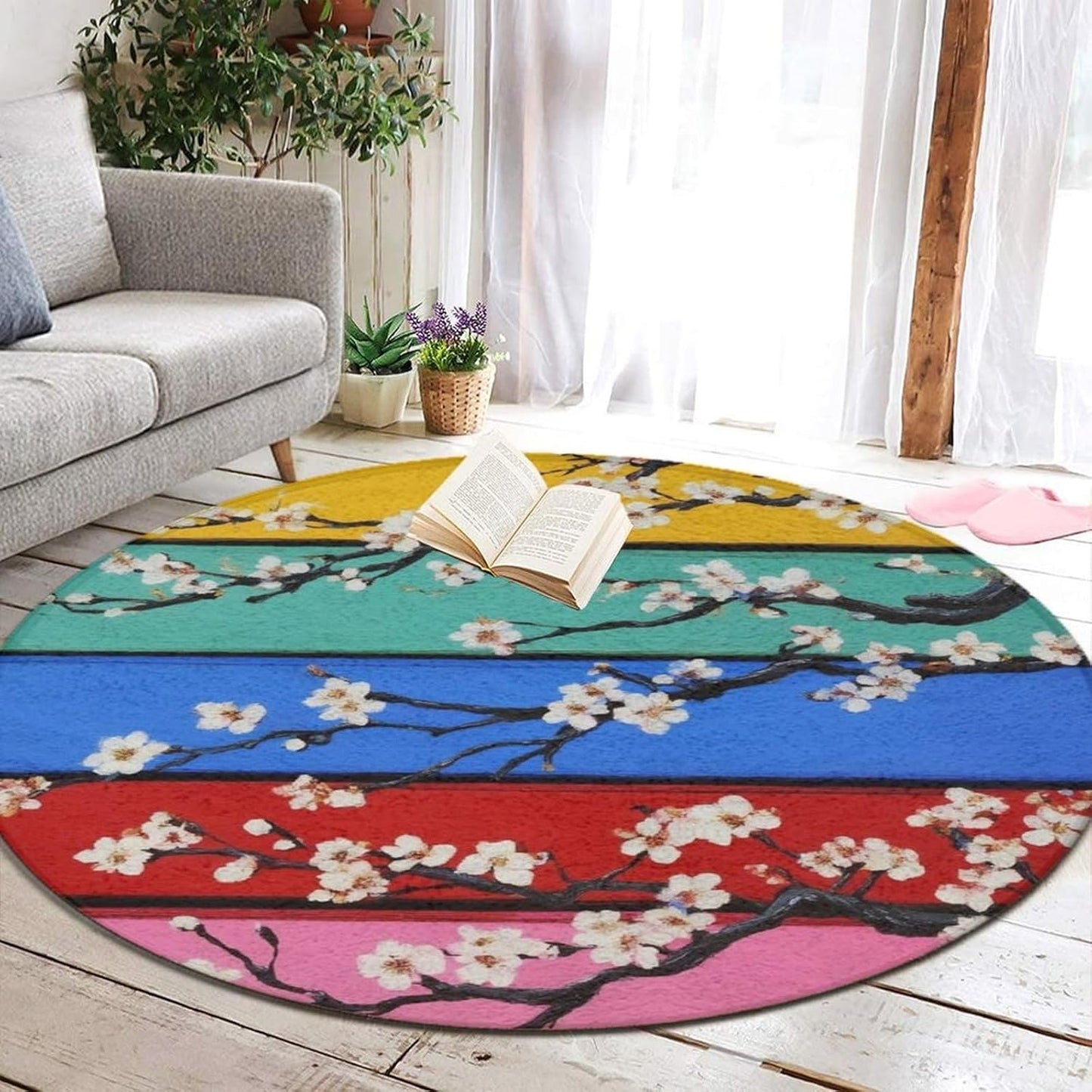 Room Sofa Yoga Soft Round Carpet, Home Decor Non Slip Kitchen Office Circle Rug, Machine Washable Modern Round Area Rug Beach Turtles, 60inch