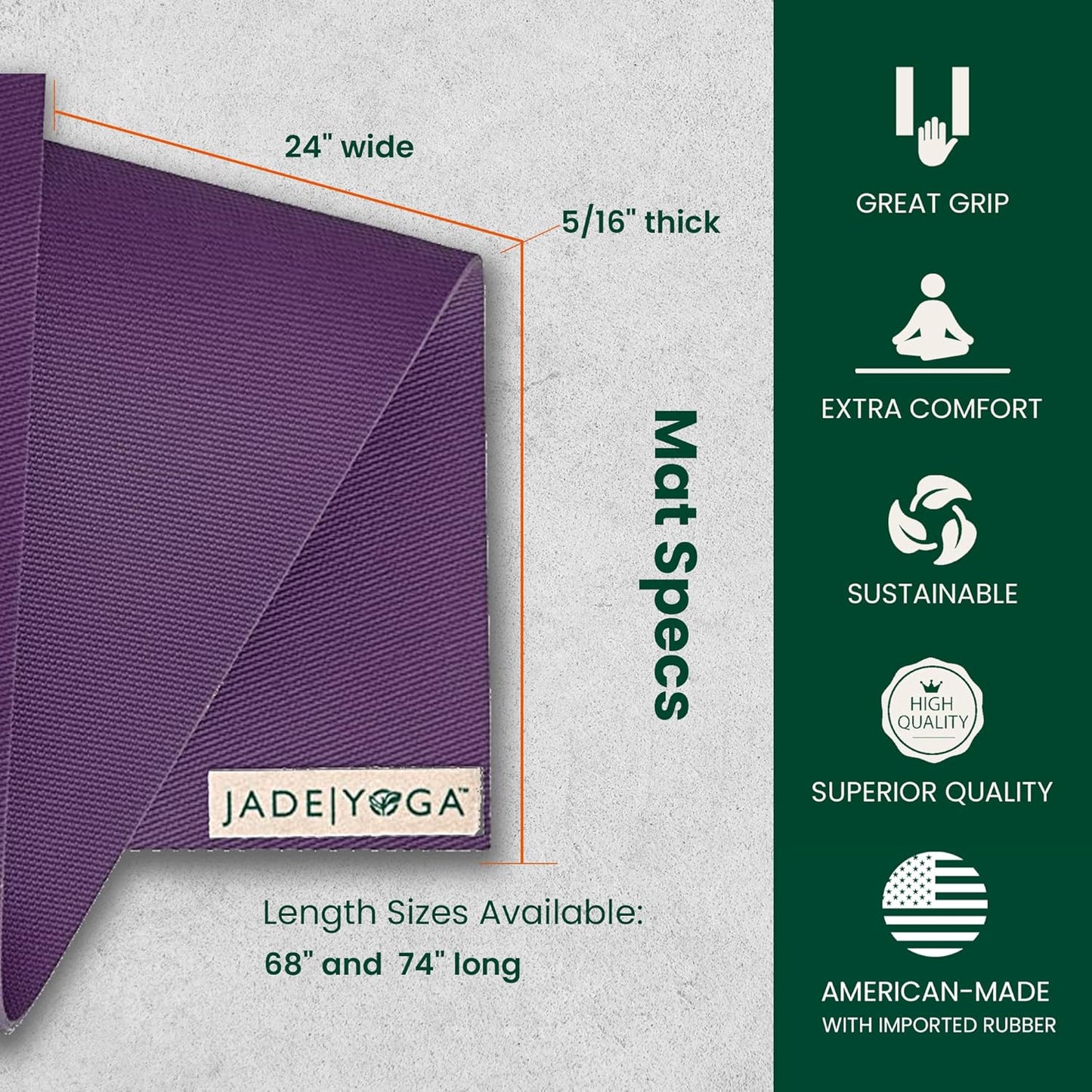 Jade Fusion Yoga Mat, Luxurious Comfort & Sturdy Workout Mats for Home Gym, 68" and 74" Yoga Mat Thick, Non-Slip Workout Mat with Extra Strong Grip, US Made Yoga Mats