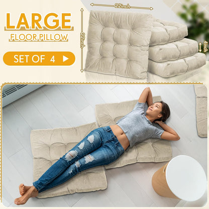 Jerify Floor Pillow Cushions Large Round Square Large Meditation Floor Pillow for Classroom Adult Meditation Picnic Party Seating Learning Daycare School(Square,Mixed Colors,4 Pcs)