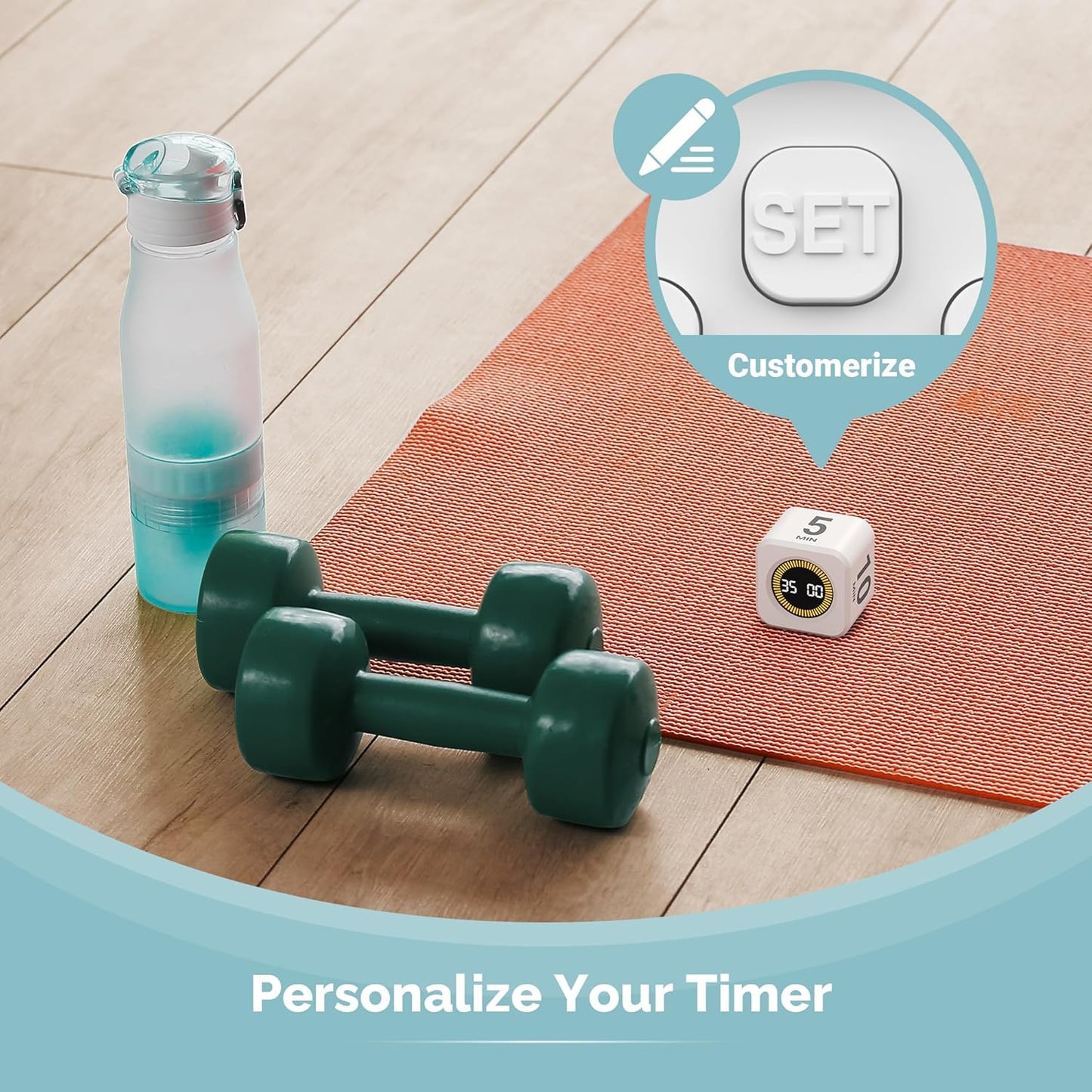 KADAMS Pomodoro Cube Timer Productivity Visual Timer - 5/10/25/50 Min Rotating Countdown (1, Green)