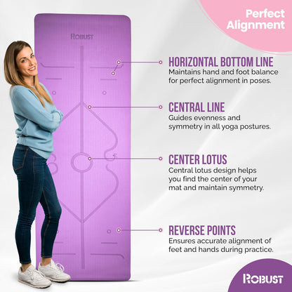 Robust Extra Thick Yoga Mat 1/4 & 1/3 & 2/5 Inch - Non Slip Exercise Mat with Alignment Lines, Carrying Strap, TPE Eco-Friendly Material for Knee Support, Sweat-Proof 72" x 24" for Women & Men