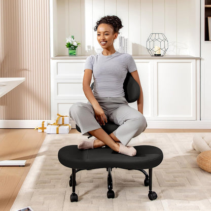 AtHope Cross Legged Office Chair, Criss Cross Desk Chair ADHD Meditation Kneeling Yoga Seat with Adjustable Height, Lumbar Support, Wider Footrest and Wheels (Black)