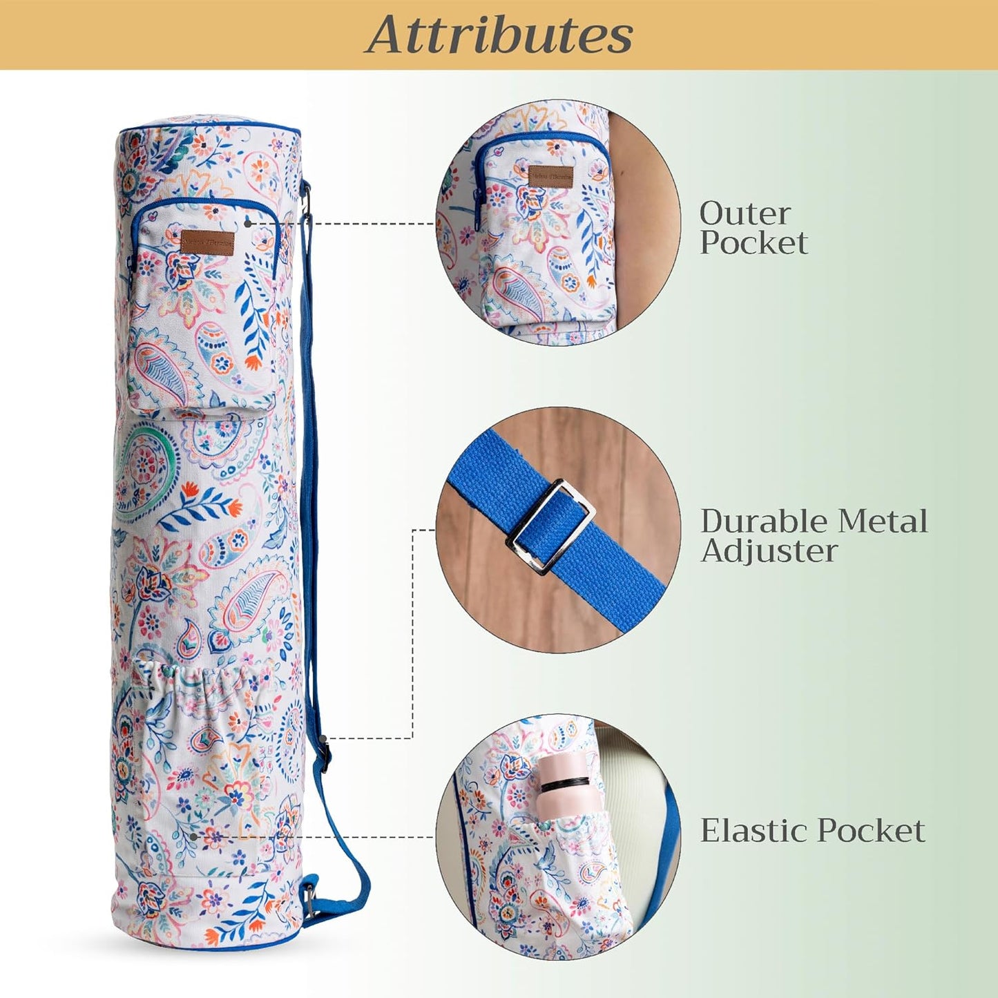 Maison d' Hermine Yoga Mat bag, Cylindrical bag for Woman&Men, yoga mat Bag &Adjustable shoulder straps Yoga Mat Carrier Bag with Drawstring Water Bottle Pocket and zipper pocket Easter Gifts