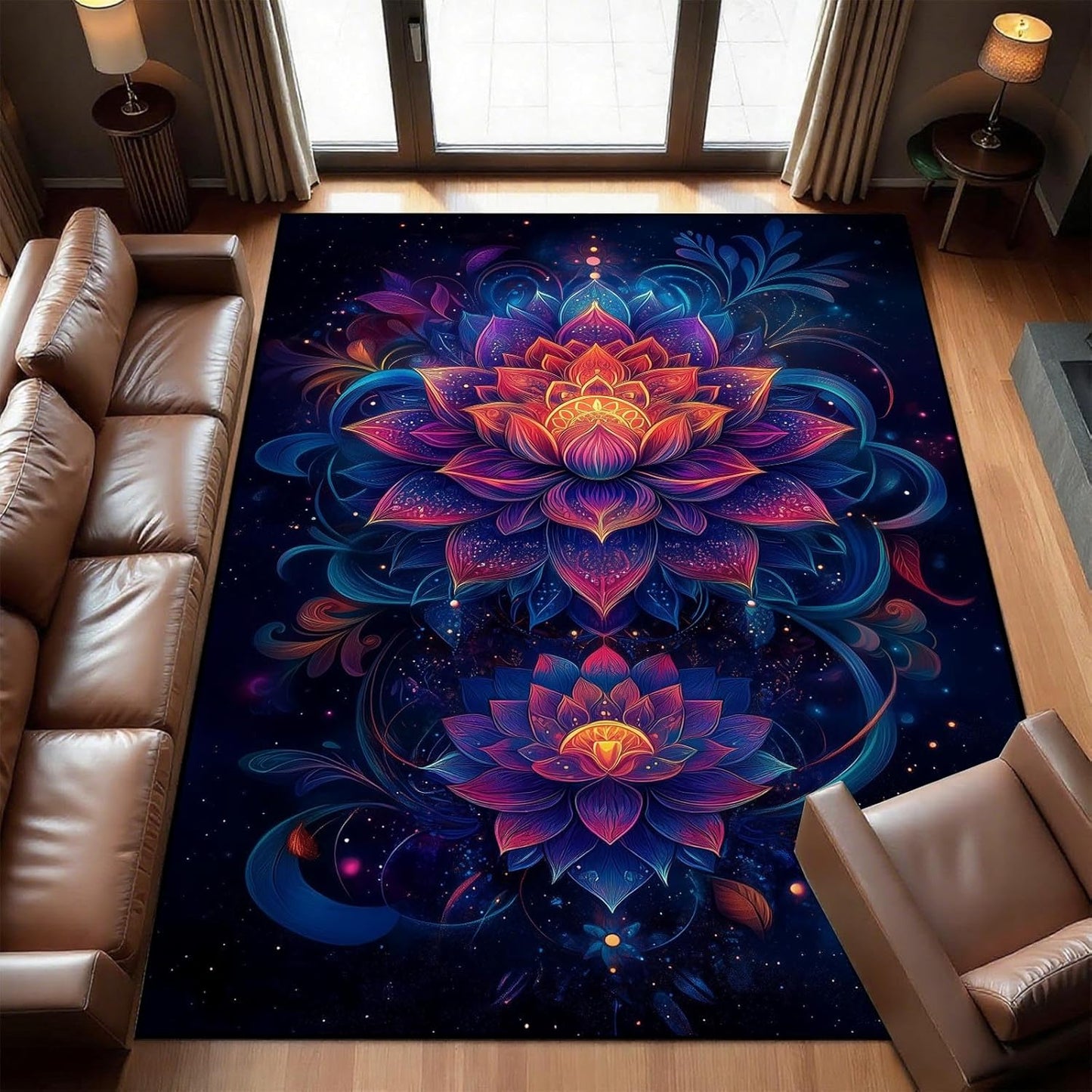 Lotus Mandala Rug, Chakra Meditation Area Rug, Vintage Florals Rugs, Yoga Meditation Rugs, Spiritual Carpet for Living Room, Bedroom, Kitchen, Yoga Room (5' x 8' (Rectangular))