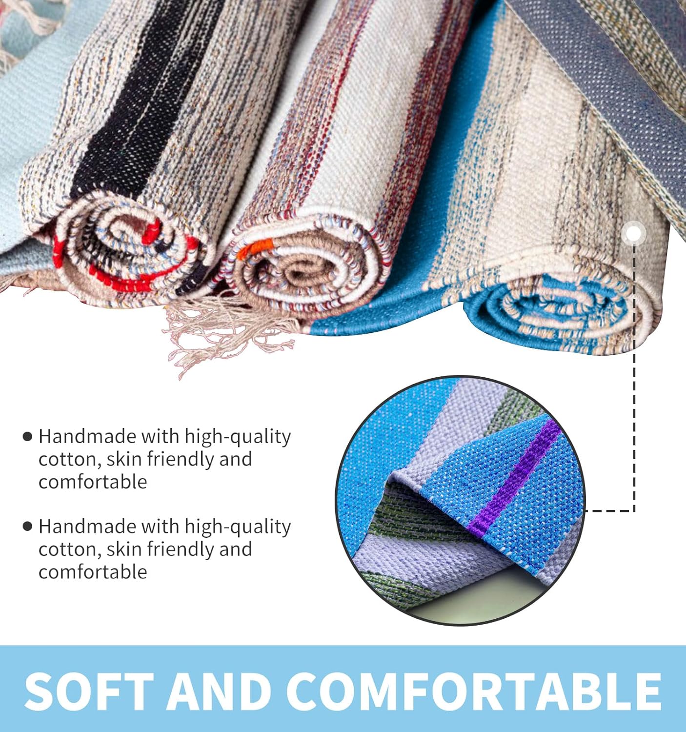 Cifupy Handmade Organic Yoga Mat made with Organic Cotton Yoga Mat - Non Slip Hand-Woven Foldable Yoga Rug Provides Excellent Comfort, Traction & Support for Indoor & Outdoor Use - 24 x 72 Inches