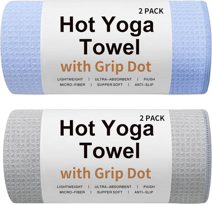 2 Pack Hot Yoga Towel with Grip Dot, Stickyfiber Yoga Mat Towels Non Slip for Hot Yoga，Microfiber Sweat Anti-Slip