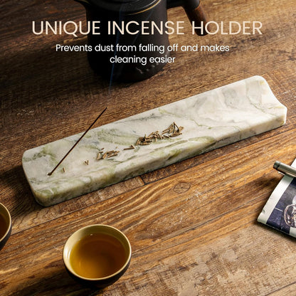 Koville Marble Incense Holder, Incense Holder for Sticks, Incense Sticks Holder Ash Catcher for Meditation Yoga SPA, Natural Stone Incense Burner, Home Table Decor (Green)