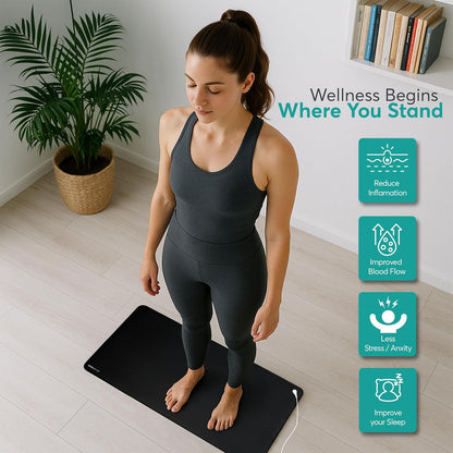 Grounding Mat for Feet, Desk & Bed - Foldable Earthing Mat Grounding Pad with 5 Ft Cord & Tester Pen - Lightweight PMF Pad for Sleep, Yoga, Meditation & Stress Relief (16 x 29 in)
