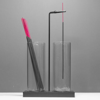 2 in 1 Incense Holder for Sticks Incense Burner Holder with Storage,Glass Upside Down Incense Holder for Sticks with Glass Ash Catcher for Meditation Yoga Spa Room Home Decor[Black]