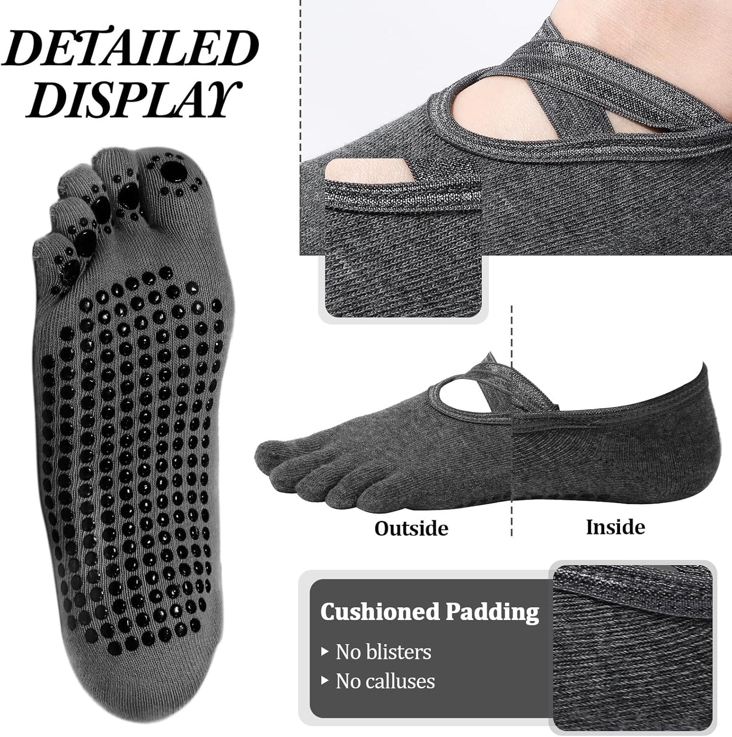 SATINIOR 7 Pairs Yoga Toe Socks with Grip Women Non Slip Sticky Full Toe Socks for Pilates, Ballet, Dance, Barefoot (Multi Colors)