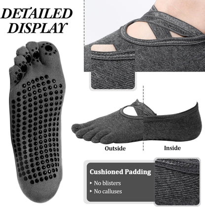 SATINIOR 7 Pairs Yoga Toe Socks with Grip Women Non Slip Sticky Full Toe Socks for Pilates, Ballet, Dance, Barefoot (Multi Colors)