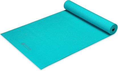 Gaiam Essentials 1/4" Thin (6mm) Yoga & Pilates, Fitness & Exercise Mat with Easy-Cinch Carrier Strap Cusion Support For Fitness and Gym Workouts