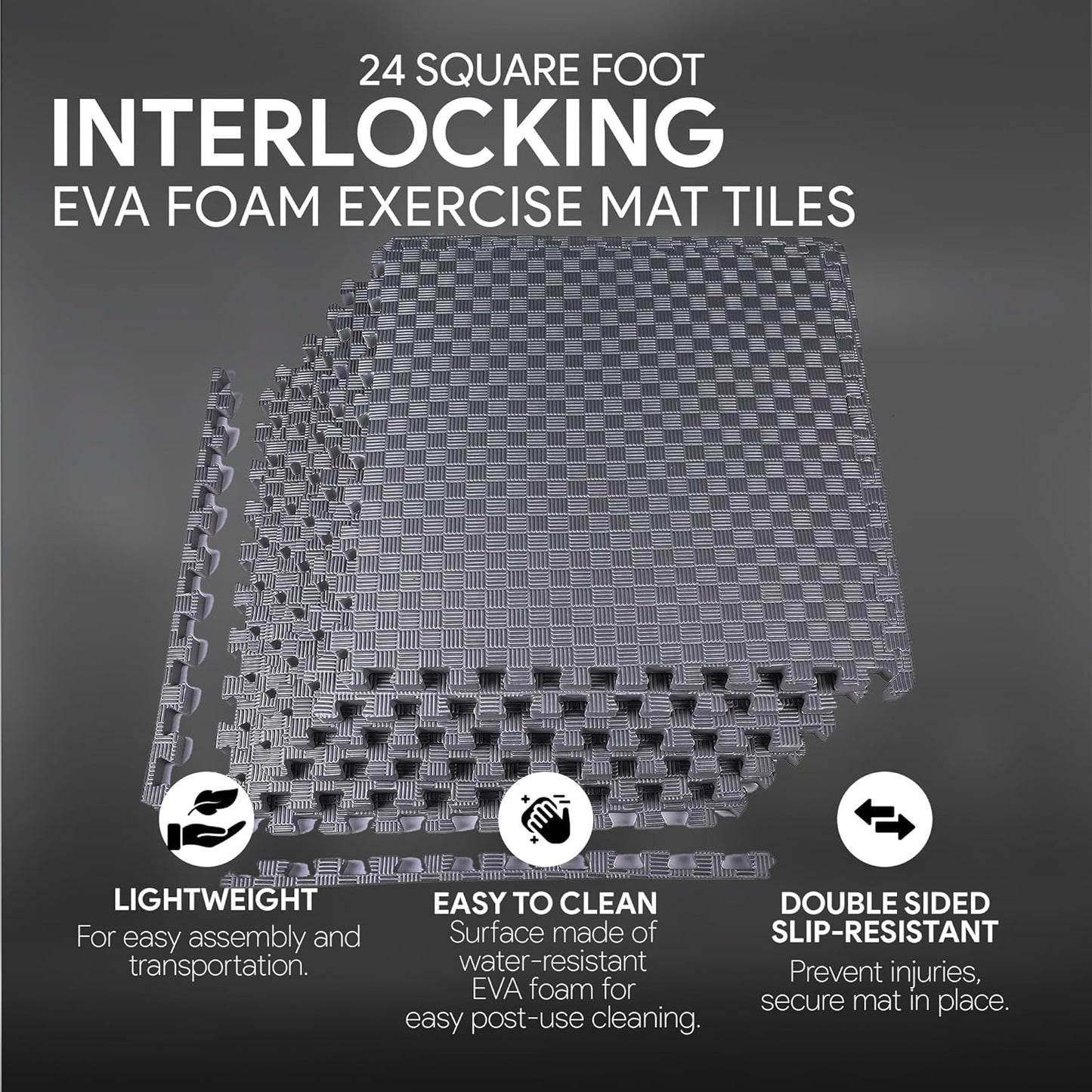 BalanceFrom Puzzle Exercise Mat 1" Thick, EVA Interlocking Foam Floor Tiles for Home Gym, Mat for Home Workout Equipment, Floor Padding for Kids, Black, 24 in x 24 in x 1 in, 24 Sq Ft - 6 Tiles