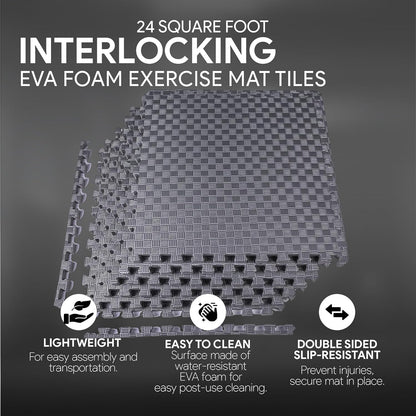 BalanceFrom Puzzle Exercise Mat 1" Thick, EVA Interlocking Foam Floor Tiles for Home Gym, Mat for Home Workout Equipment, Floor Padding for Kids, Black, 24 in x 24 in x 1 in, 24 Sq Ft - 6 Tiles