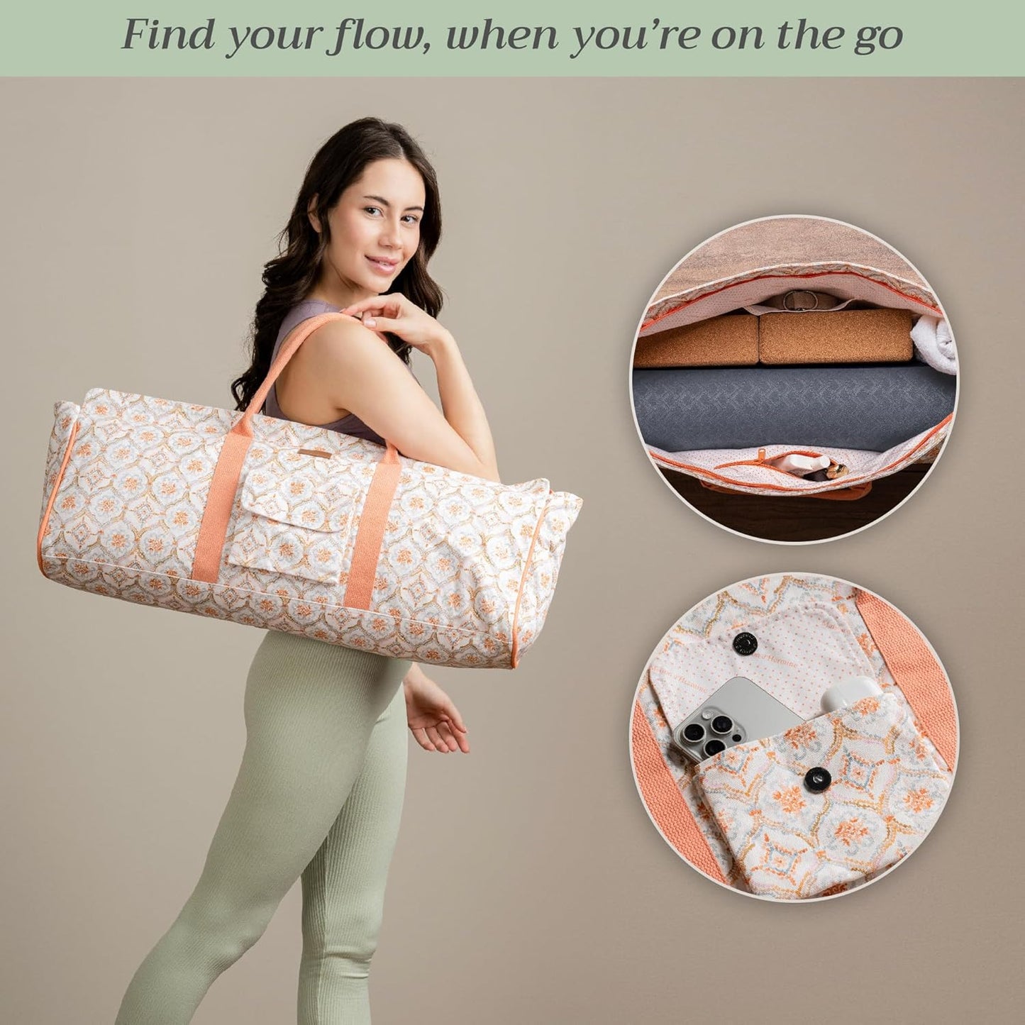 Maison d' Hermine Yoga Mat bag, Cylindrical bag for Woman&Men, yoga mat Bag &Adjustable shoulder straps Yoga Mat Carrier Bag with Drawstring Water Bottle Pocket and zipper pocket Easter Gifts