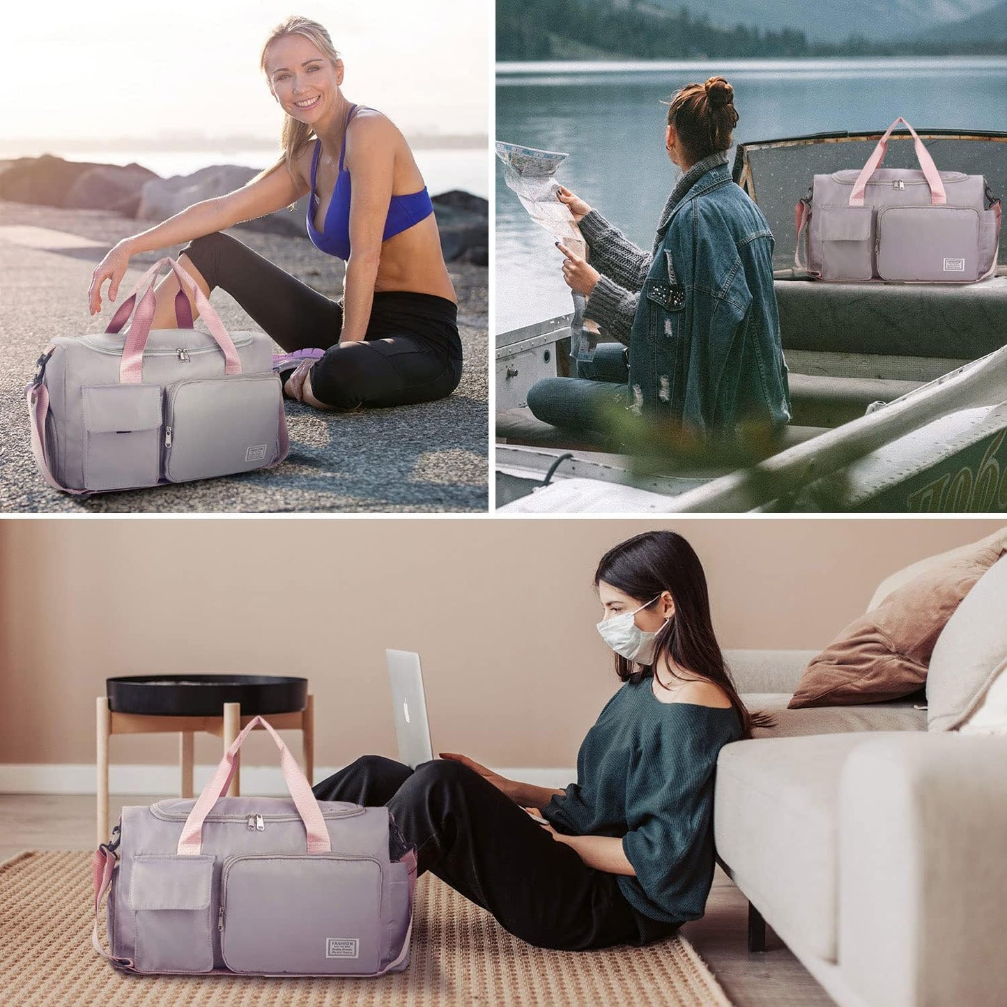 FIORETTO Women's Gym Duffle Bag with Shoes Compartment, 30L Capacity, Ideal for Travel, Gym, Sports, Duffel, Weekender