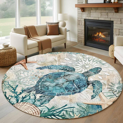 Libaoge Round Area Rugs 3 ft Indoor Aloha Mats Sea Turtle Ocean Animal Nautical Map Soft Living Room Bedroom Unique Carpet Woman Yoga Mat Home Decor