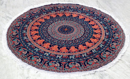 Mandala Round Beach Tapestry Boho Hippie Blanket Bohemian Large Table Cloth Home Decor Yoga Mat Meditation Picnic Rug Throw Hippy Gypsy Tablecloth Roundie (42 Inches, Orange And Blue)