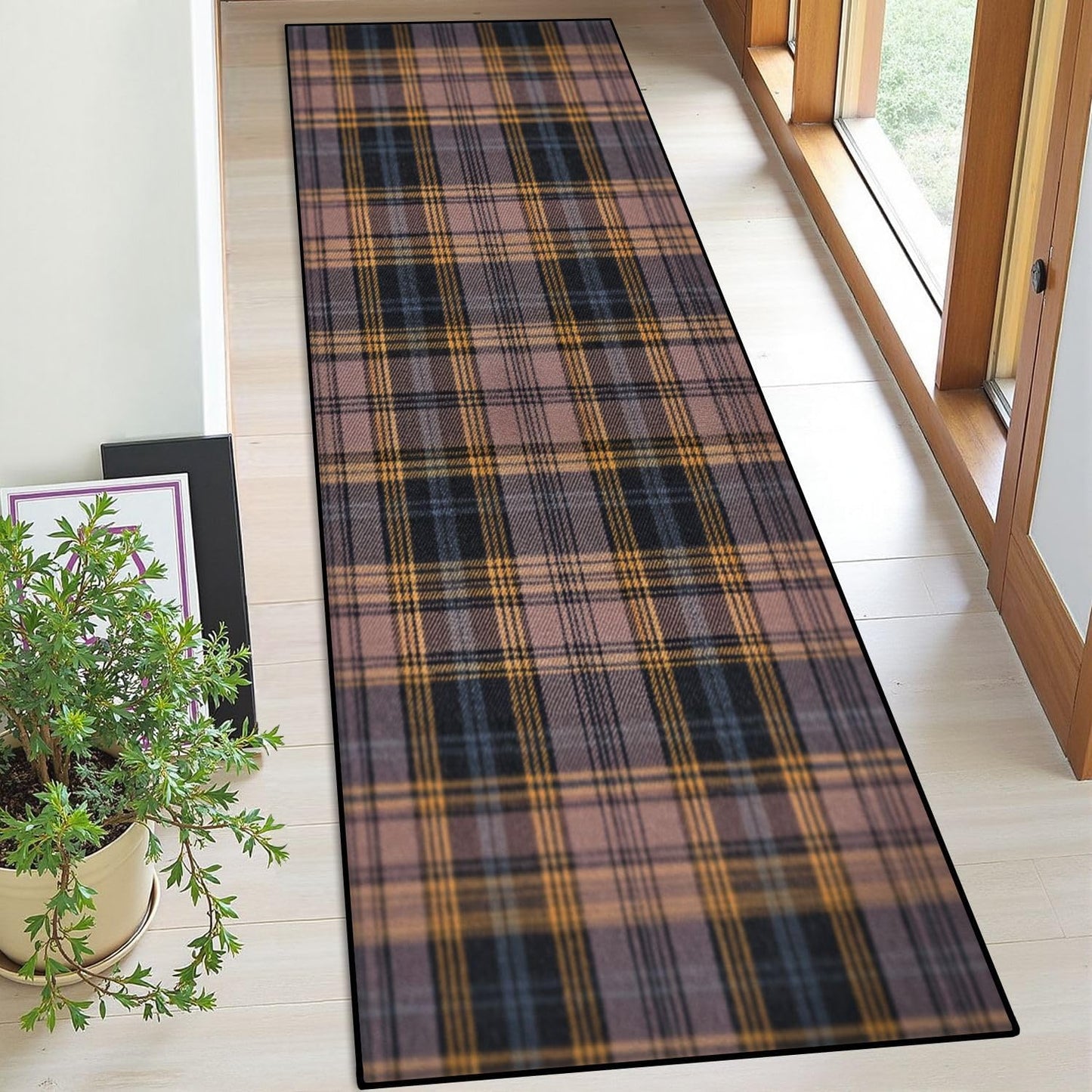 Runner Rug Washable 2x6 White Navy Blue Green Tartan Plaid Scottish Texture from Tartan Plaid Non-Slip Hallway Area Rug Indoor Outdoor Home Decor for Entryway Bathroom Kitchen Carpet Yoga Floor Mat