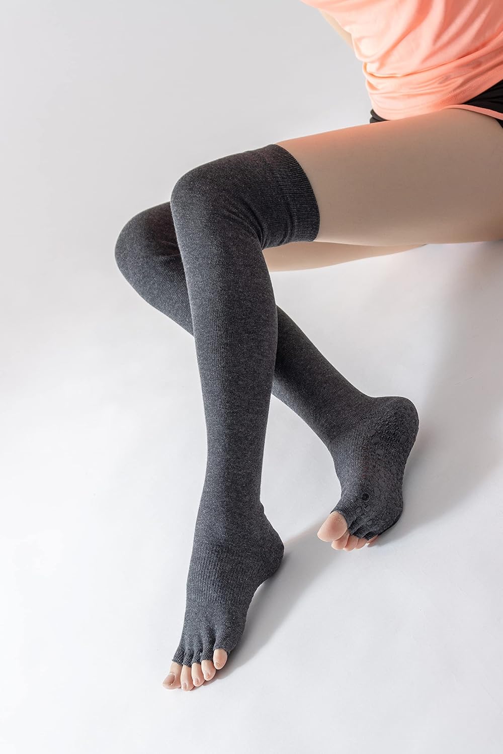 Verdancy Yoga Pilates Toe Socks - Toeless With Grips for Women, Non-Slip Cushioned Over Knee Thigh High