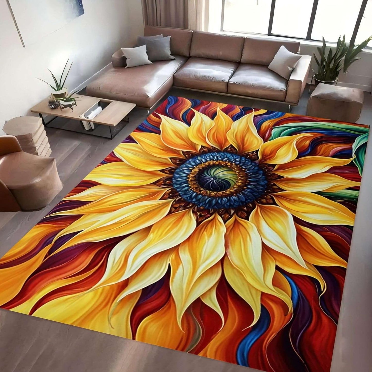You are My Sunshine Sunflower Area Rug 6x8ft Beautiful Bee Butterfly Rug Indoor Low Pile Non-Shedding Carpet for Contemporary Retro Living Room Bedroom Yoga Mat Washable Non-Slip Rugs