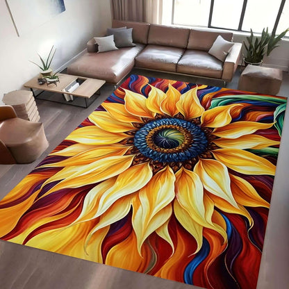 You are My Sunshine Sunflower Area Rug 6x8ft Beautiful Bee Butterfly Rug Indoor Low Pile Non-Shedding Carpet for Contemporary Retro Living Room Bedroom Yoga Mat Washable Non-Slip Rugs