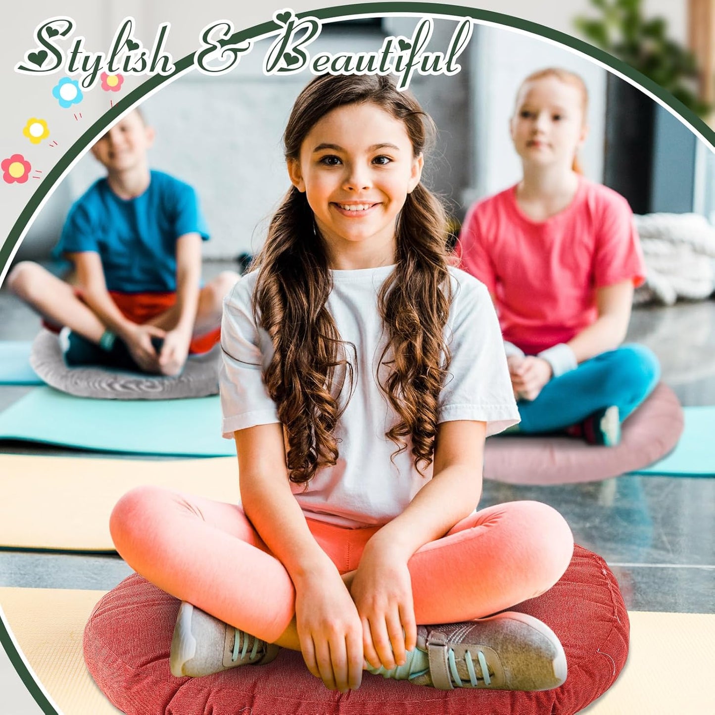 Jerify Floor Pillow Cushions Large Round Square Large Meditation Floor Pillow for Classroom Adult Meditation Picnic Party Seating Learning Daycare School(Square,Mixed Colors,4 Pcs)