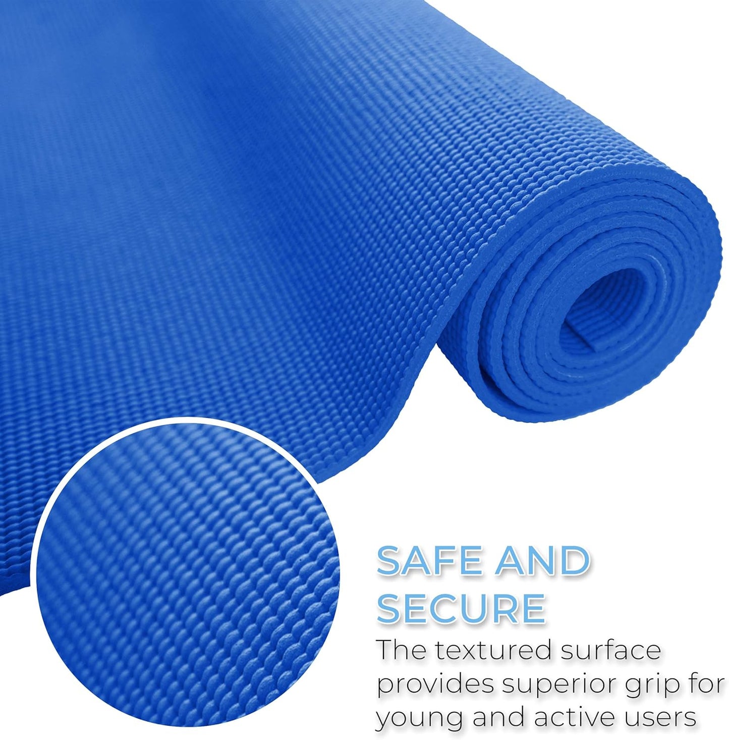 10-Pack Kid-Friendly Yoga Mat, 68" x 24" Non Slip Exercise Mat, 4mm Non Toxic Yoga Mats for Kids, Easy to Clean, Bulk Workout Mats for Schools, Classrooms, and Studios