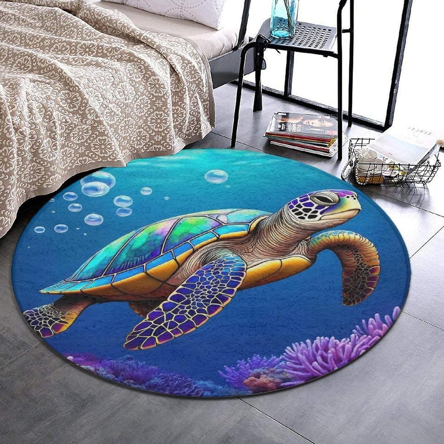 Soft Round Yoga Carpet, Office Chair Decor Round Mat for Carpet and Hardwood Floors Purple Butterfly