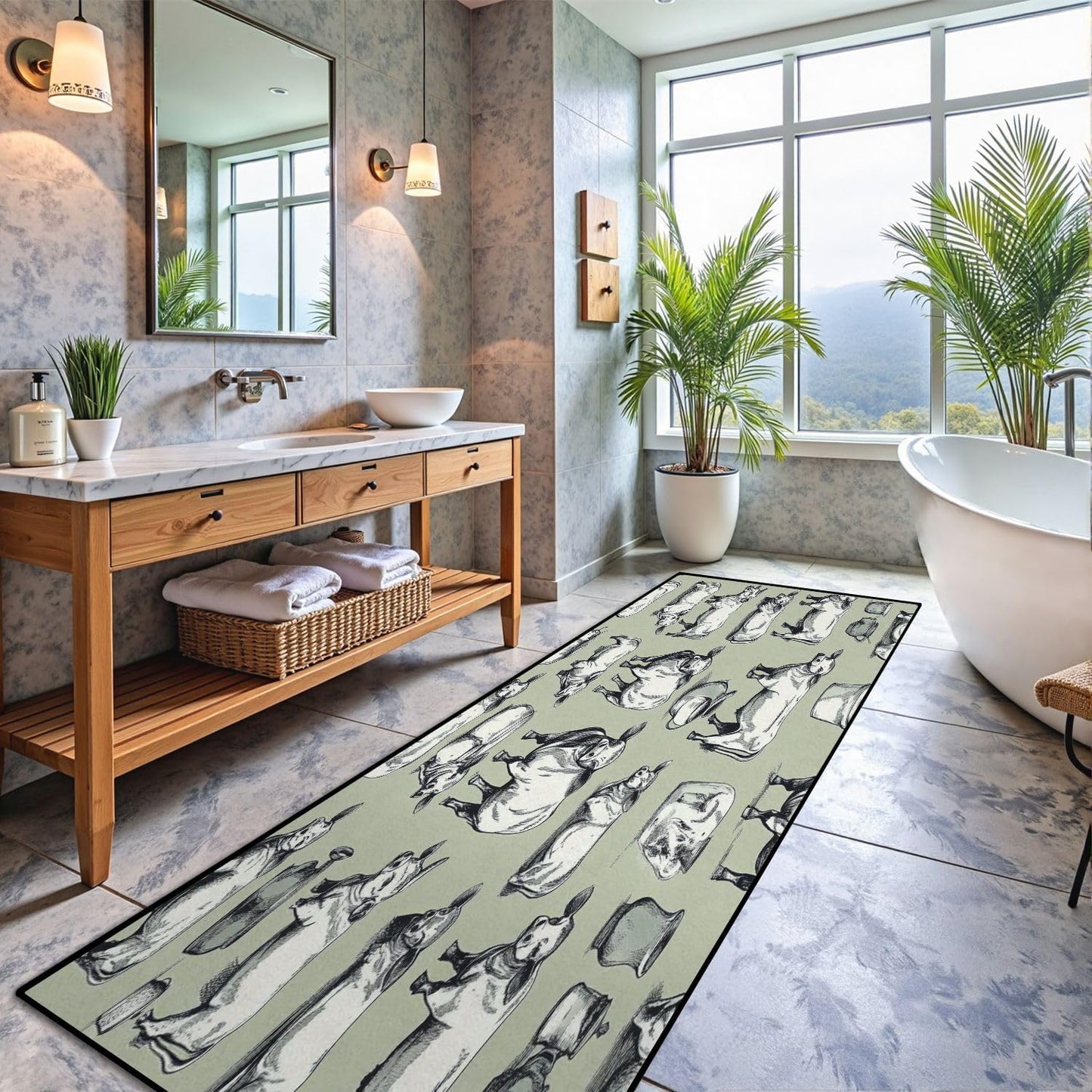 Runner Rug Washable 2x6 Cobblestone Arched Pavement Road Courses Sidewalk Seamless Non-Slip Hallway Area Rug Indoor Outdoor Home Decor for Entryway Bathroom Kitchen Carpet Yoga Floor Mat