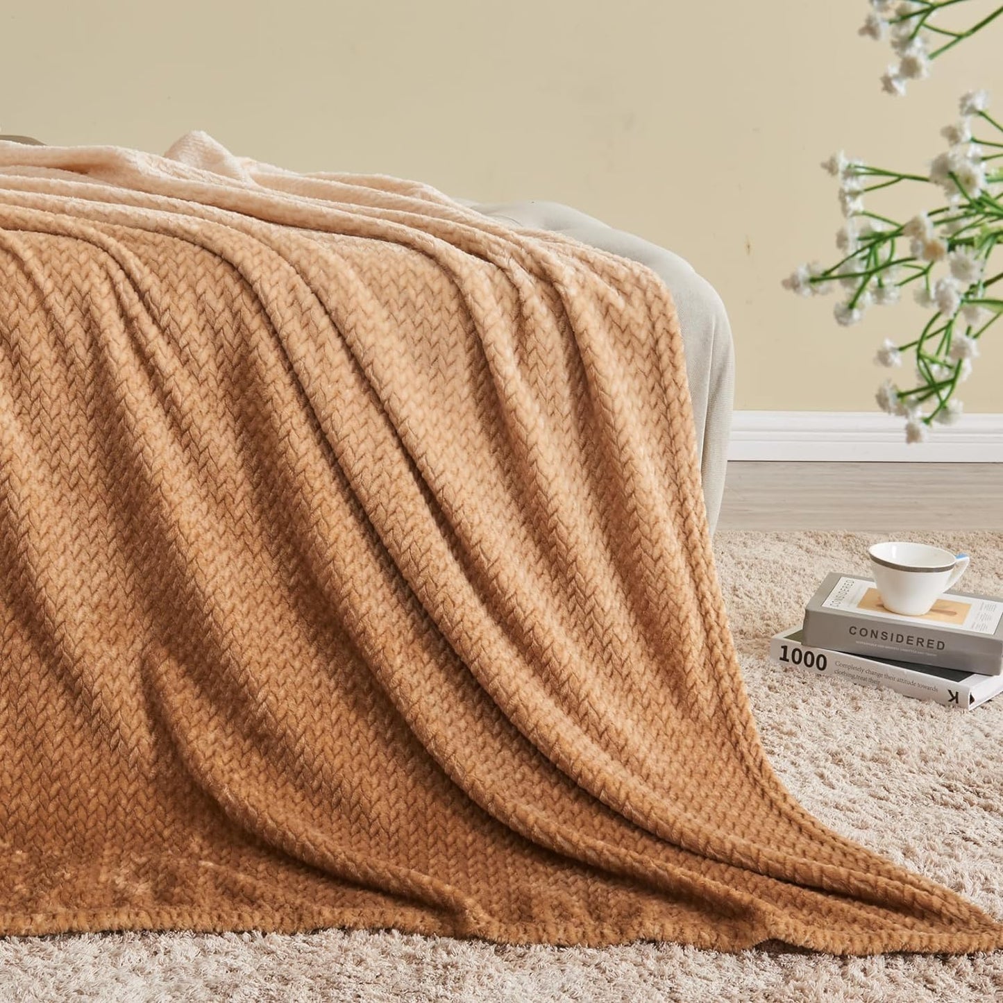 NEWCOSPLAY Super Soft Throw Blanket Light Purple Premium Silky Flannel Fleece Leaves Pattern Lightweight Bed Blanket All Season Use (Light Purple, Throw(50"x60")) - Colors A