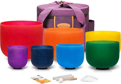 TOPFUND 6-12 inch 432Hz Chakra Set of 7 Crystal Singing Bowls with Heavy Duty Carrying Case and Singing Bowl Mallets