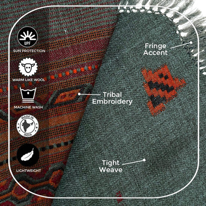 Exotic Vegan Meditation Shawl - Large Unisex Prayer Wrap, Oversize Scarf & Versatile Indian Style Blanket