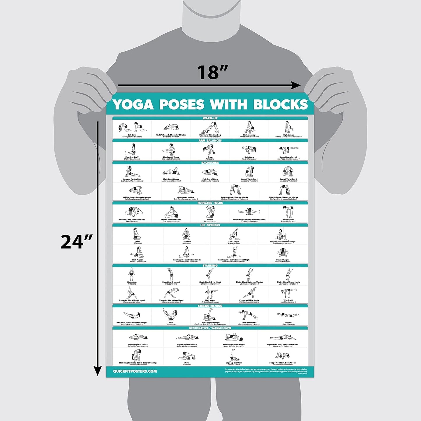 Palace Learning 2 Pack - Yoga Block Poses + Stretching Exercise Poster Set - Yoga Positions with Blocks Chart - Set of Two Fitness Charts