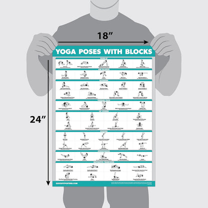 4 Pack - Yoga Block Poses + Pilates Exercise + Yoga Poses Positions + Stretching Posters - Set of Four Fitness Charts
