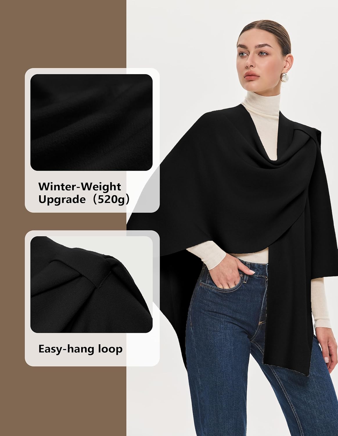 PULI Womens Large Cross Front Poncho Sweater Wrap Topper Knitted Elegant Shawls Cape for Fall Winter