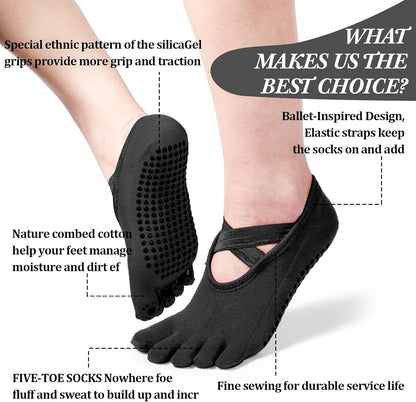 SATINIOR 7 Pairs Yoga Toe Socks with Grip Women Non Slip Sticky Full Toe Socks for Pilates, Ballet, Dance, Barefoot (Multi Colors)