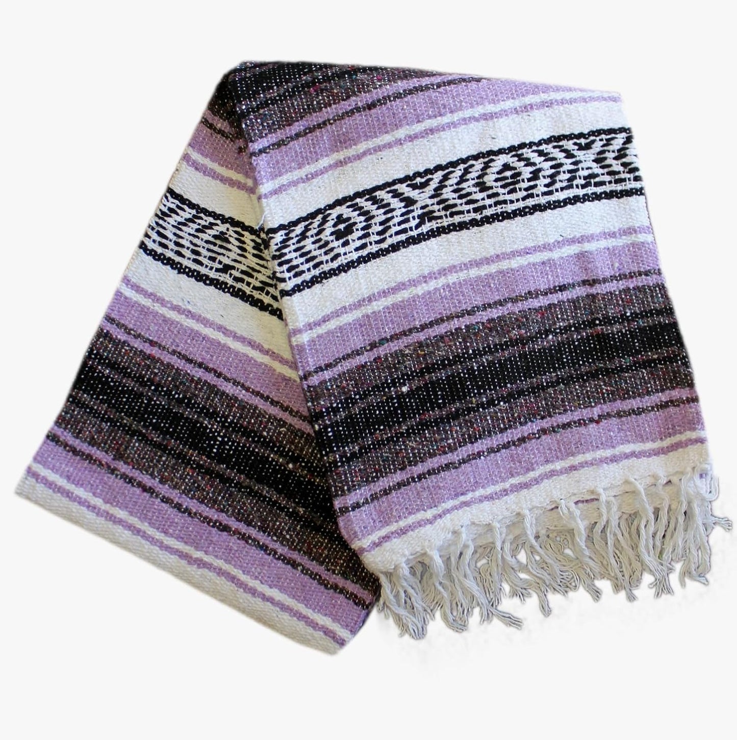 Del Mex Classic Mexican Blanket, Large Authentic Woven Falsa Throw (70"x50"), Artisan Southwest Décor for Beach, Yoga, Outdoors (Lavender)