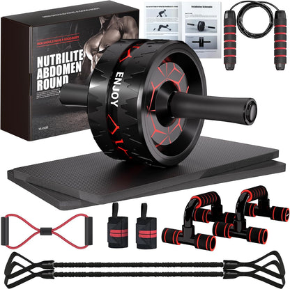 Readaeer Ab Roller Wheel, Ab Exercise Wheels Kit with Ab Roller, Resistance Bands, Knee Mat, Jump Rope, Push-Up Bar