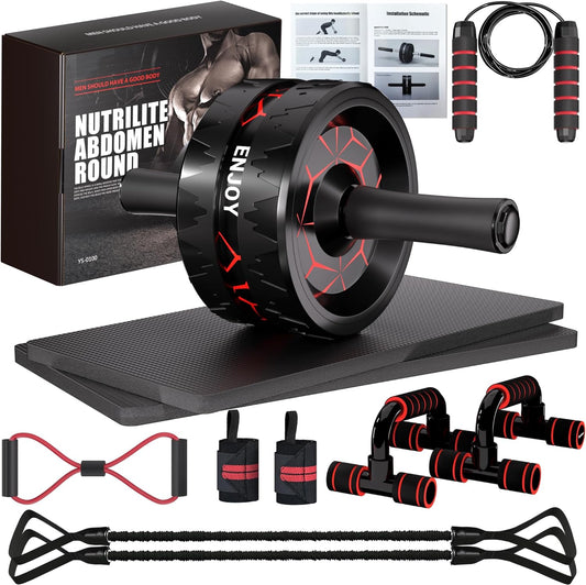 Readaeer Ab Roller Wheel, Ab Exercise Wheels Kit with Ab Roller, Resistance Bands, Knee Mat, Jump Rope, Push-Up Bar