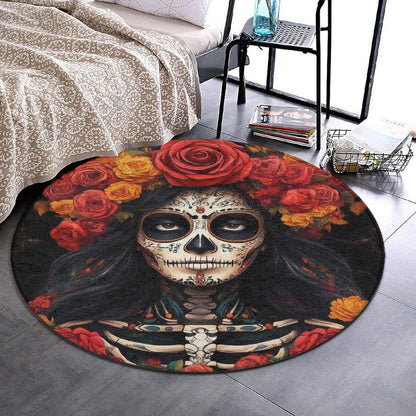 Machine Washable Modern Round Area Rug, Room Sofa Yoga Soft Round Carpet, Home Decor Non Slip Kitchen Office Circle Rug Trippy Rainbow Mushroom Tie Dye Art, 60inch