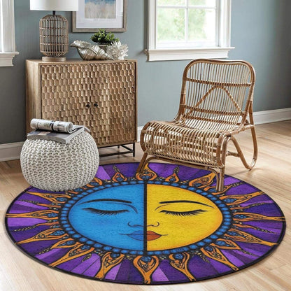 Machine Washable Modern Round Area Rug, Room Sofa Yoga Soft Round Carpet, Home Decor Non Slip Kitchen Office Circle Rug Union Jack Flag UK Mandala Art, 60inch