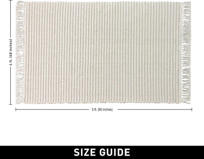 Chardin home Beige & Ivory Providence Runner 2.5x8 feet |Hand Woven Farmhouse Rug with Hand Knotted Fringes|Great in Kitchens entryways Hallways Bathrooms Meditation Yoga Mat|Reversible Cotton Rug