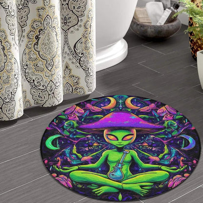 Home Decor Non Slip Kitchen Office Circle Rug, Machine Washable Modern Round Area Rug, Room Sofa Yoga Soft Round Carpet Purple Galaxy Trippy Space Astronaut Art, 36inch