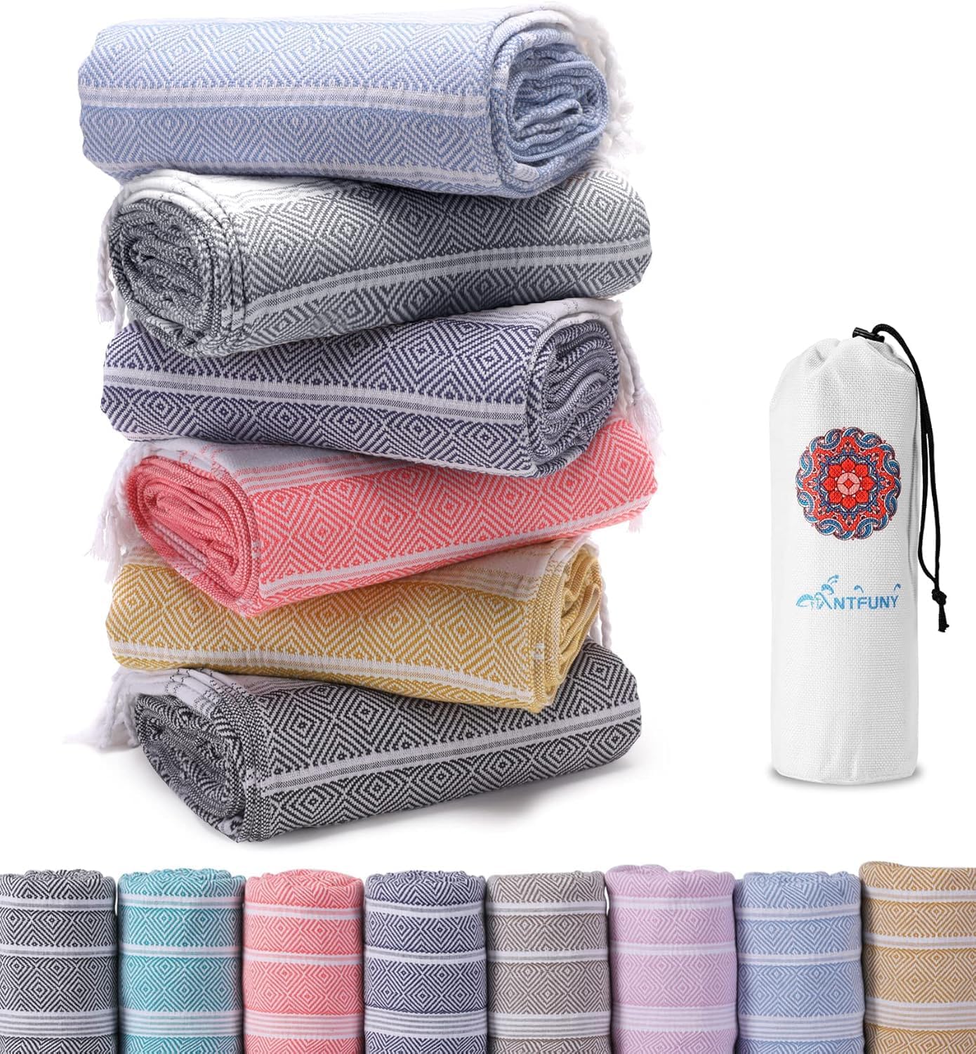 Antfuny Turkish Beach Towels Vacation Essentials Quick Dry Sand Free Oversized Bath Pool Swim Towel Extra Large XL Blanket Adult Travel Cruise Accessories Must Haves Clearance Stuff Necessities - Colors B