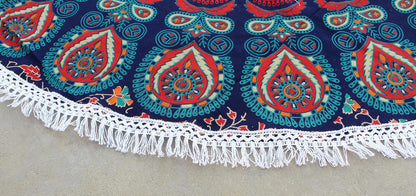 Mandala Round Beach Tapestry Boho Hippie Blanket Bohemian Large Table Cloth Home Decor Yoga Mat Meditation Picnic Rug Throw Hippy Gypsy Tablecloth Roundie (42 Inches, Orange And Blue)
