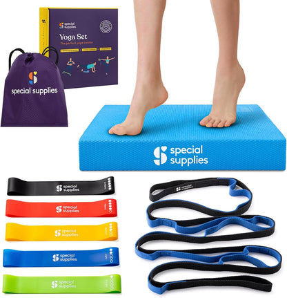 SPECIAL SUPPLIES Balance Board and Yoga Strap Set with Exercise Bands for Stretching, Stability Training, Fitness, Flexibility, Physical Therapy, Home Workout Equipment, Strength Training, and Pilates