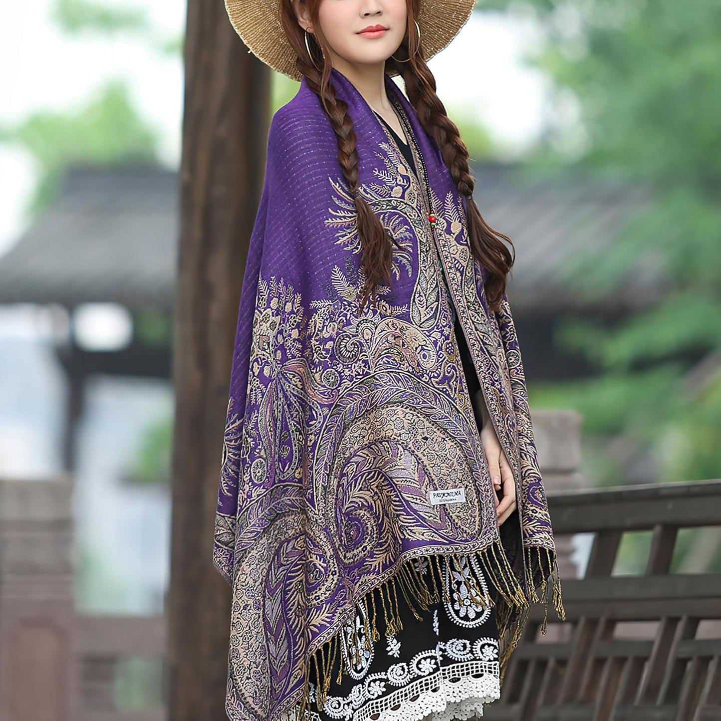 vimate Silky Paisley Pashmina Shawl Scarf-Women's Soft Double-side Jacquard Pashminas Wrap for Evening Dress Travel Shawl
