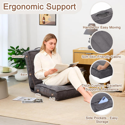 Adjustable Floor Chair with Back Support, 6-Position, Folding Japanese Meditation Tatami Chair, Comfy Gaming Chairs for Adults, Accent Sofa Reading Chairs, Living Room, Bedroom, Coffee